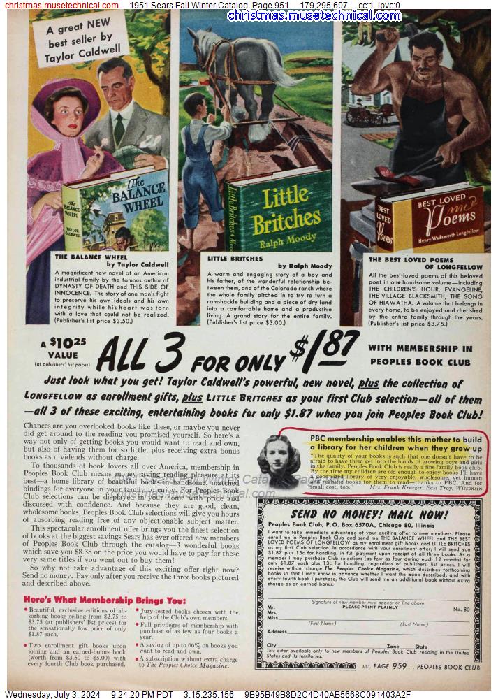 1951 Sears Fall Winter Catalog, Page 951