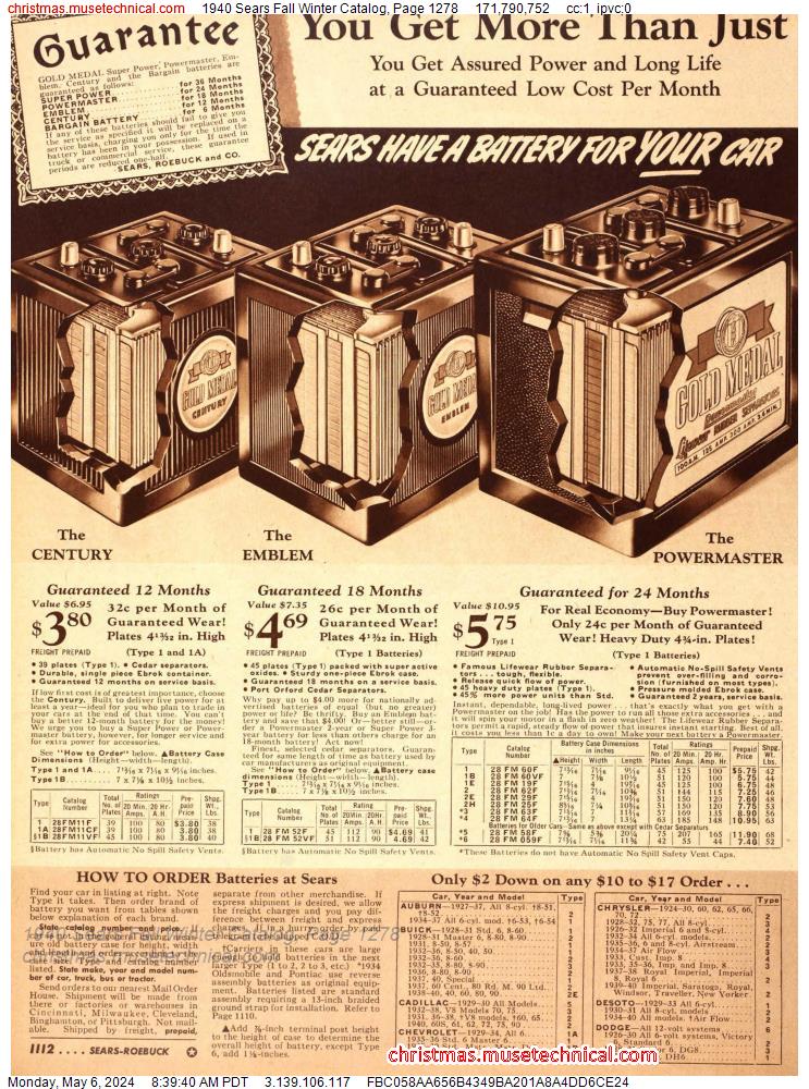 1940 Sears Fall Winter Catalog, Page 1278