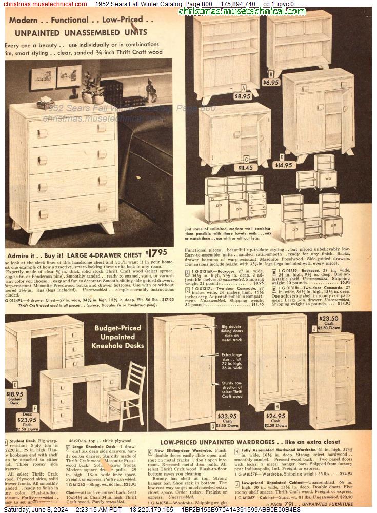 1952 Sears Fall Winter Catalog, Page 800