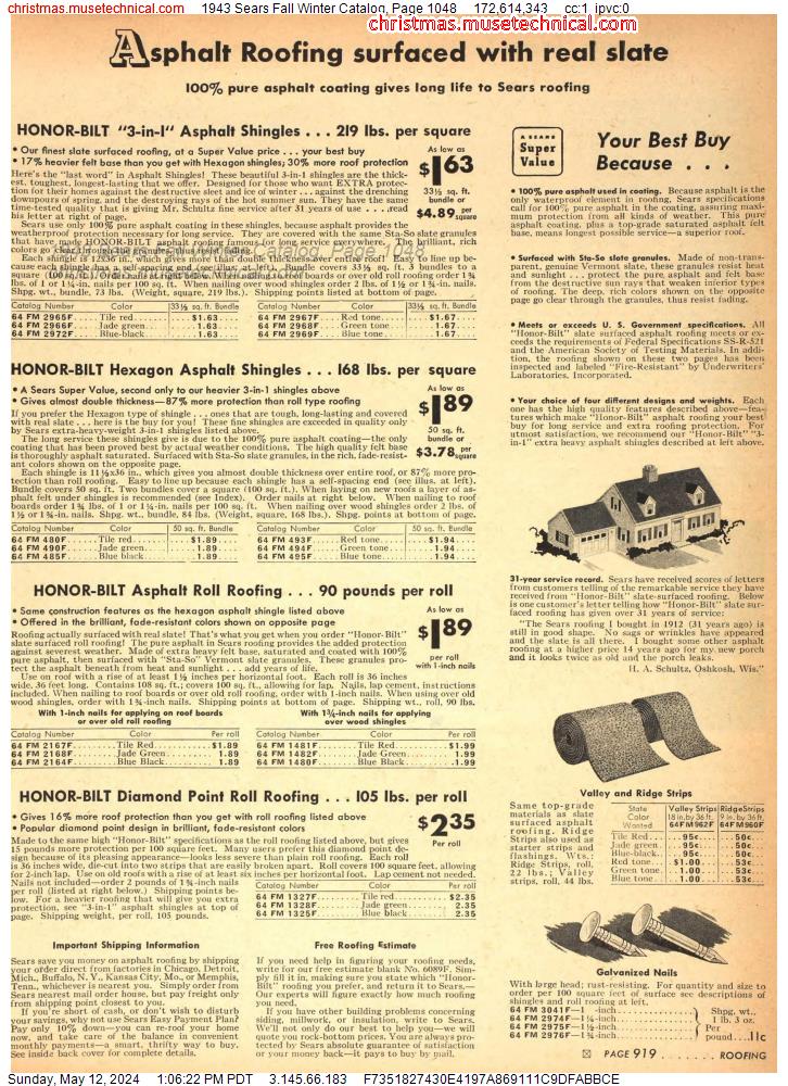 1943 Sears Fall Winter Catalog, Page 1048