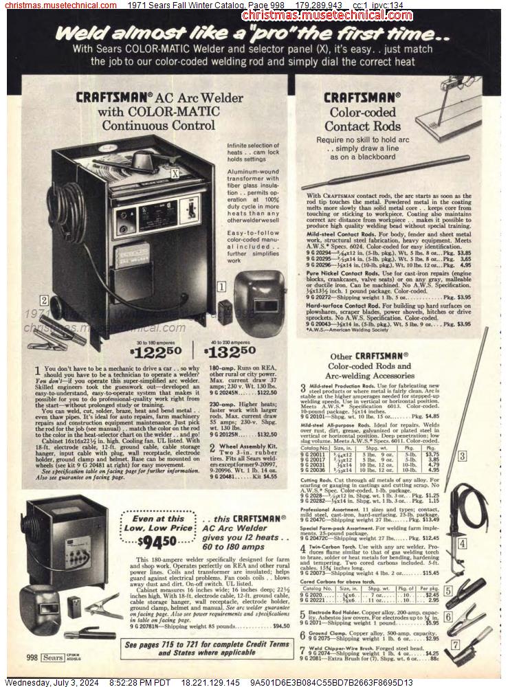 1971 Sears Fall Winter Catalog, Page 998