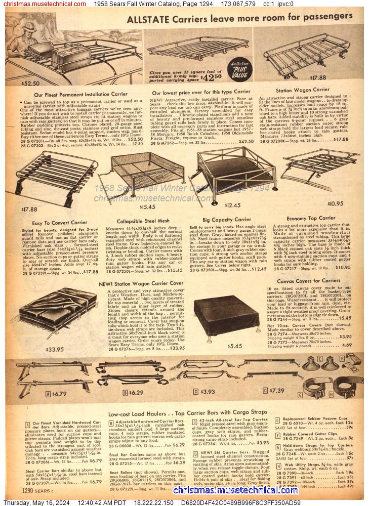 1958 Sears Fall Winter Catalog, Page 1294