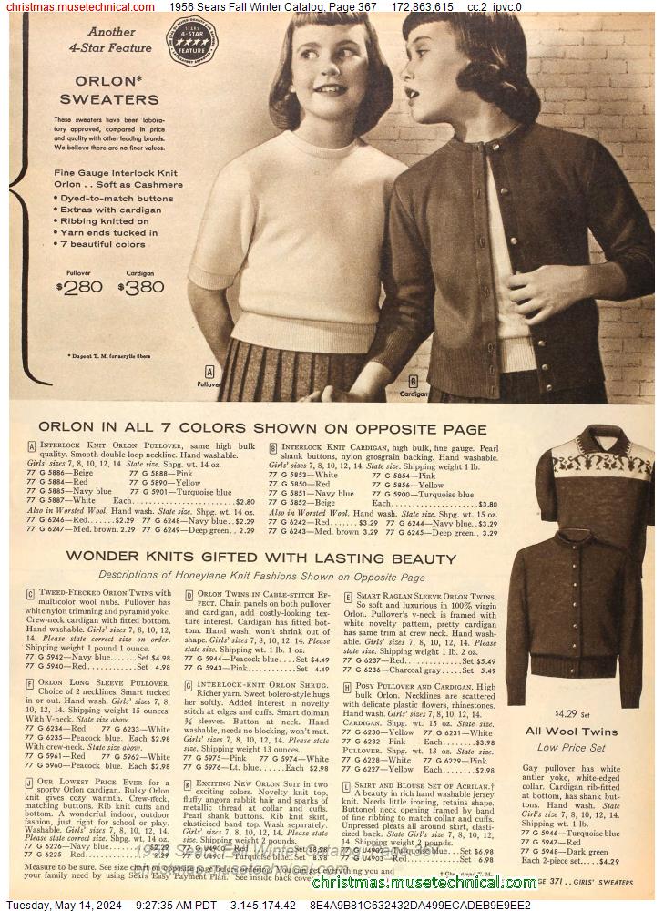 1956 Sears Fall Winter Catalog, Page 367