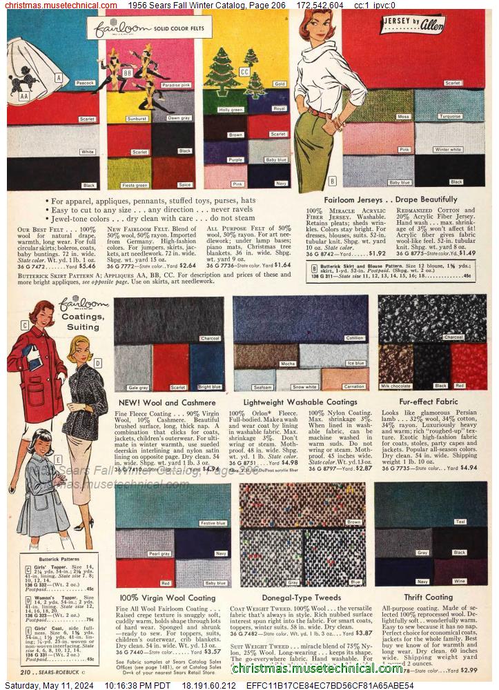 1956 Sears Fall Winter Catalog, Page 206