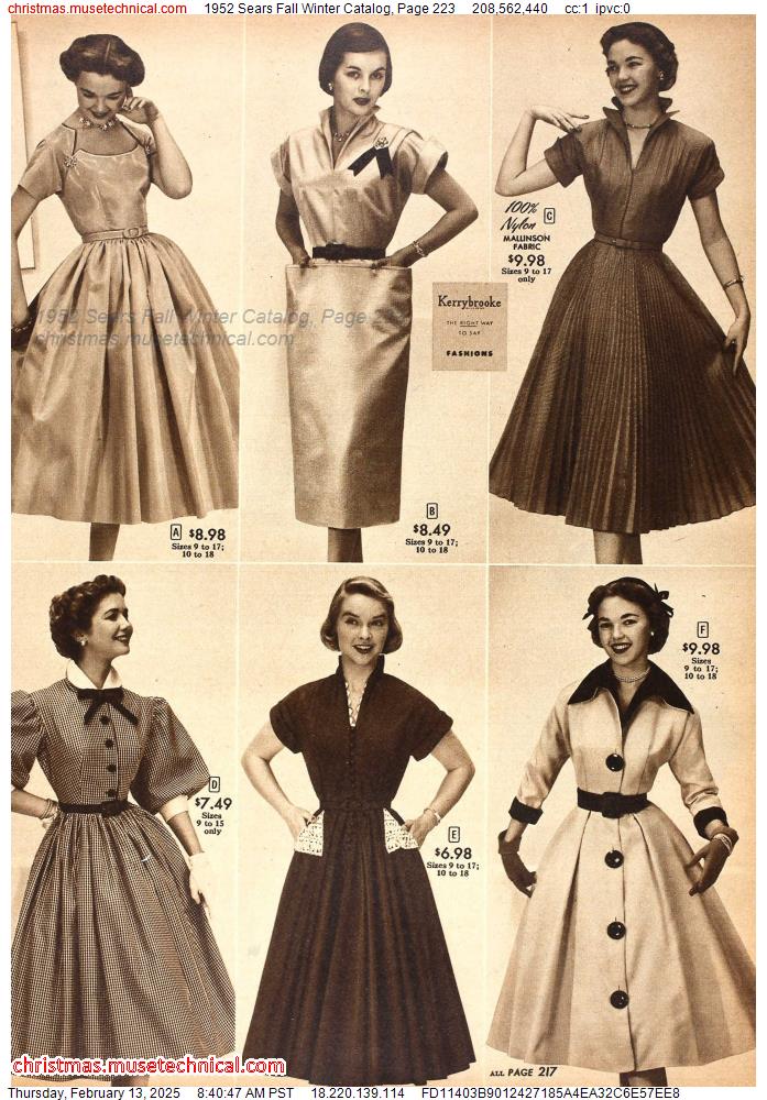 1952 Sears Fall Winter Catalog, Page 223