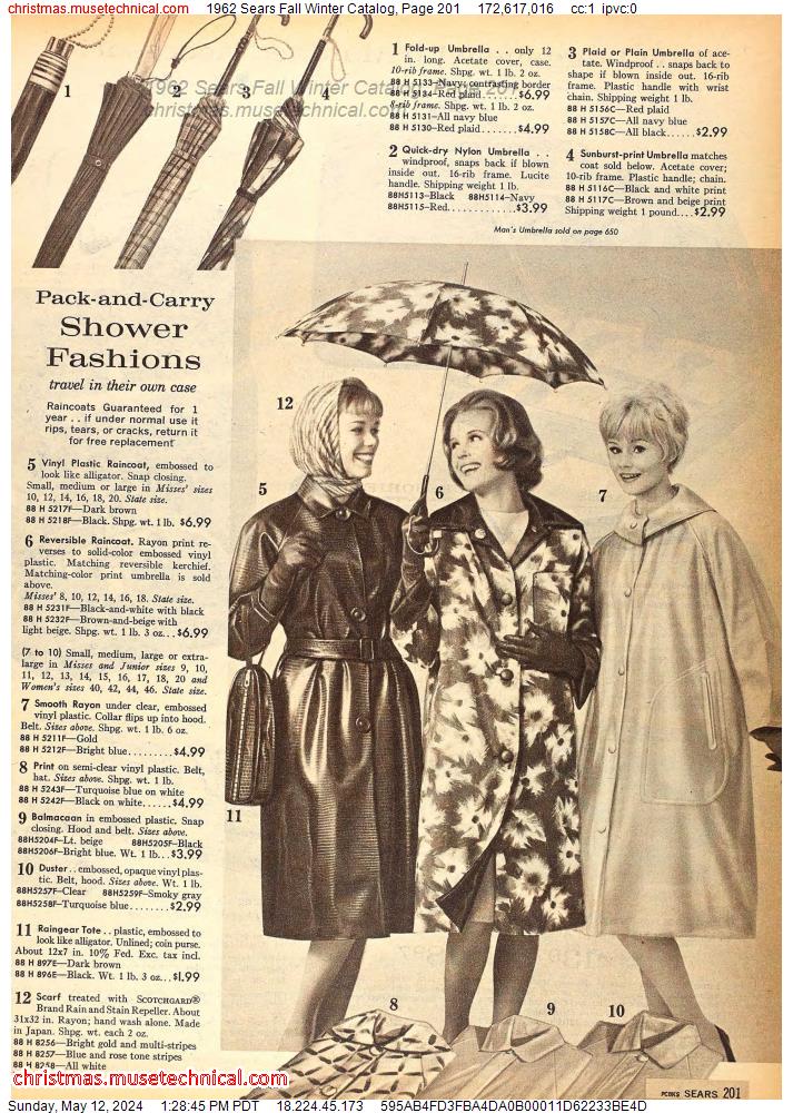1962 Sears Fall Winter Catalog, Page 201
