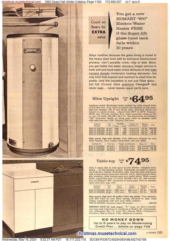 1963 Sears Fall Winter Catalog, Page 1190