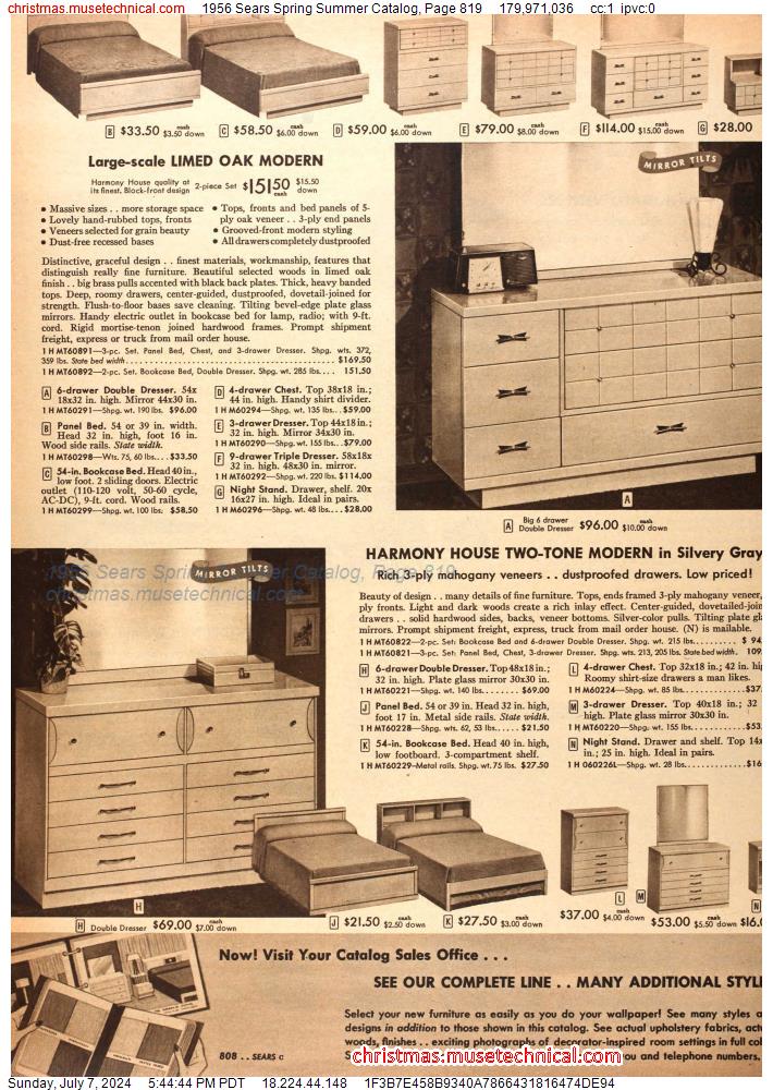 1956 Sears Spring Summer Catalog, Page 819