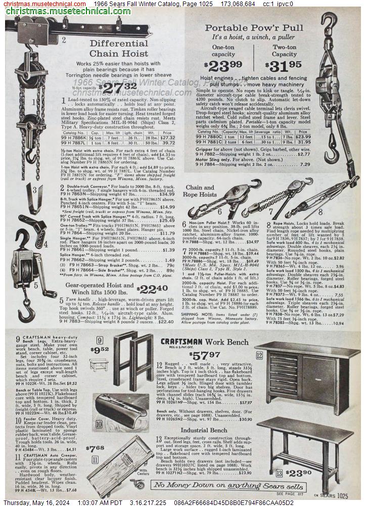 1966 Sears Fall Winter Catalog, Page 1025