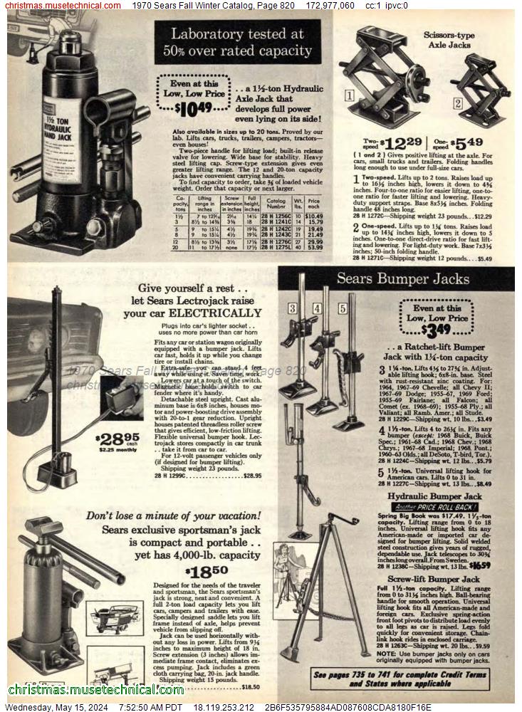 1970 Sears Fall Winter Catalog, Page 820