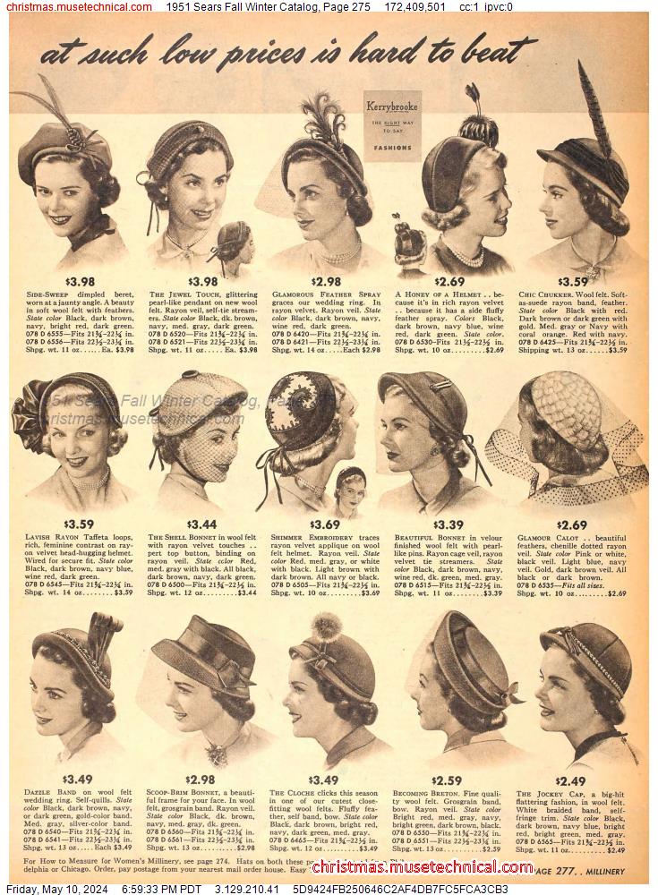 1951 Sears Fall Winter Catalog, Page 275