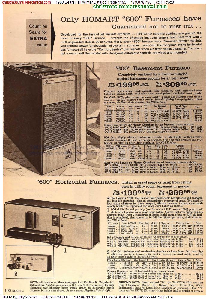 1963 Sears Fall Winter Catalog, Page 1195