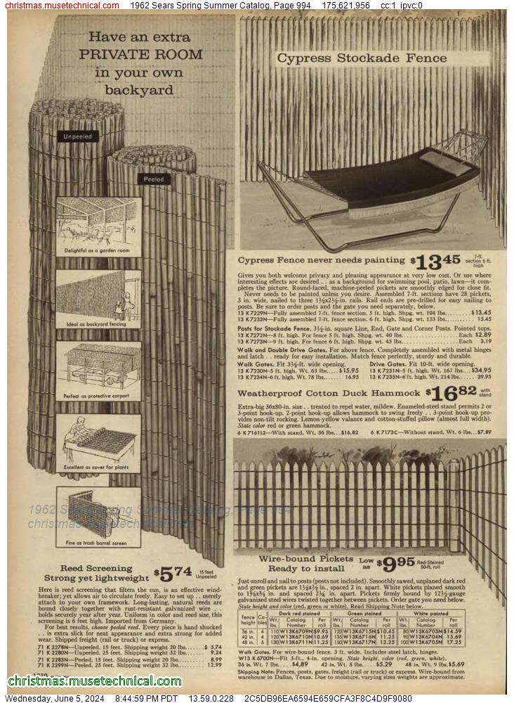 1962 Sears Spring Summer Catalog, Page 994