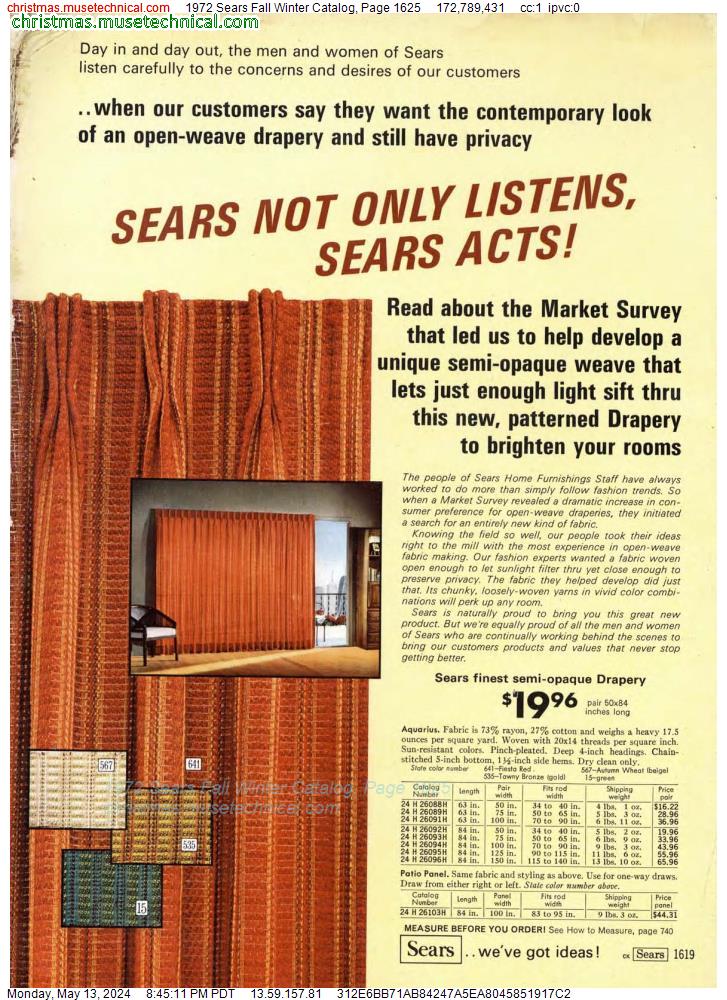 1972 Sears Fall Winter Catalog, Page 1625