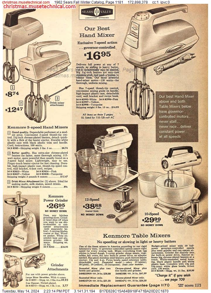 1962 Sears Fall Winter Catalog, Page 1181
