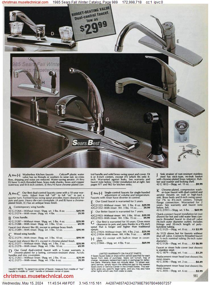 1985 Sears Fall Winter Catalog, Page 989