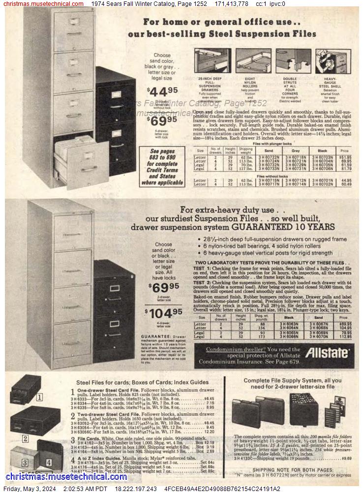 1974 Sears Fall Winter Catalog, Page 1252