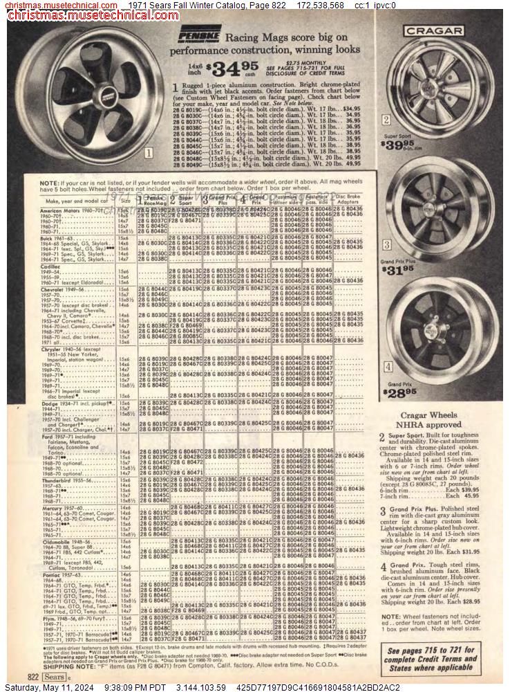 1971 Sears Fall Winter Catalog, Page 822