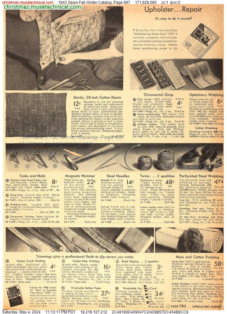1943 Sears Fall Winter Catalog, Page 887