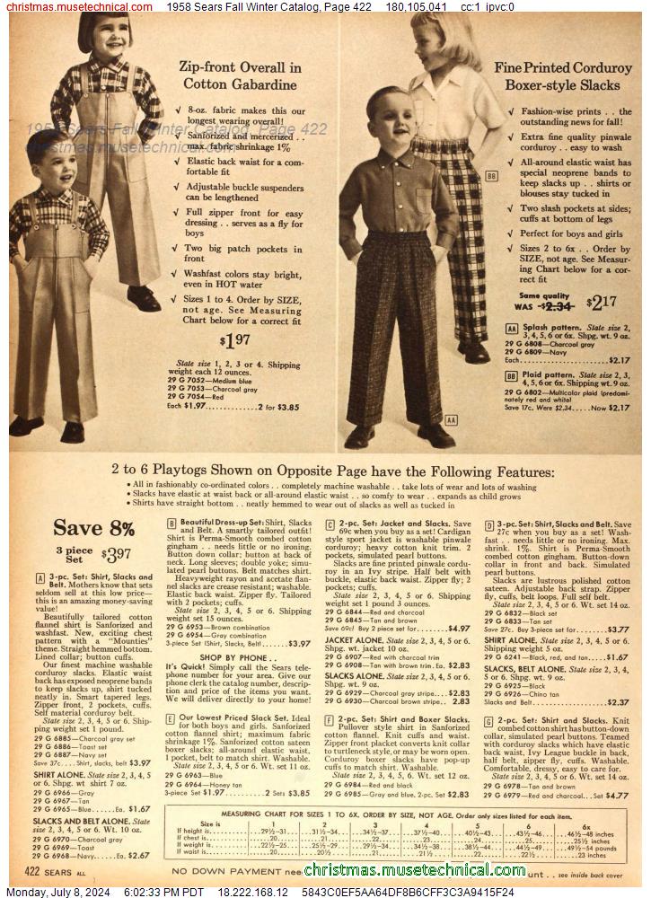 1958 Sears Fall Winter Catalog, Page 422