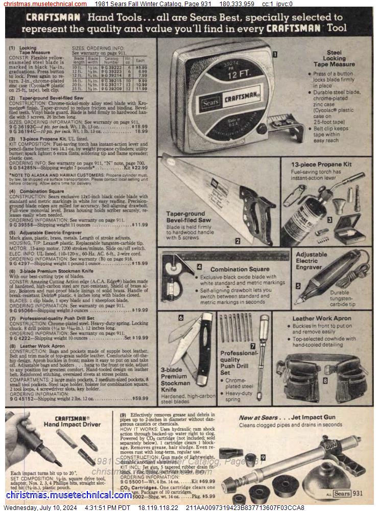 1981 Sears Fall Winter Catalog, Page 931