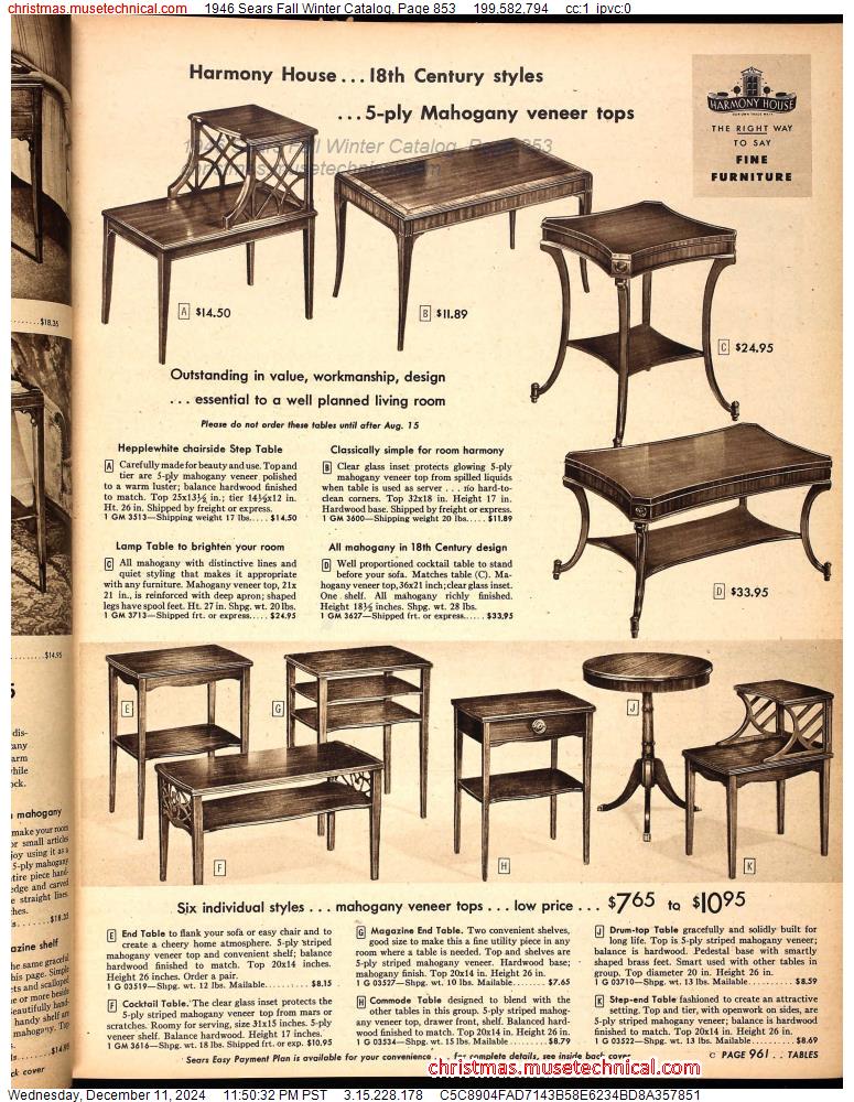 1946 Sears Fall Winter Catalog, Page 853