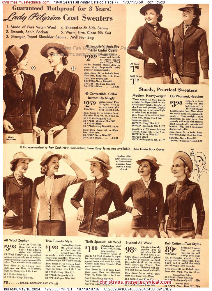 1940 Sears Fall Winter Catalog, Page 77