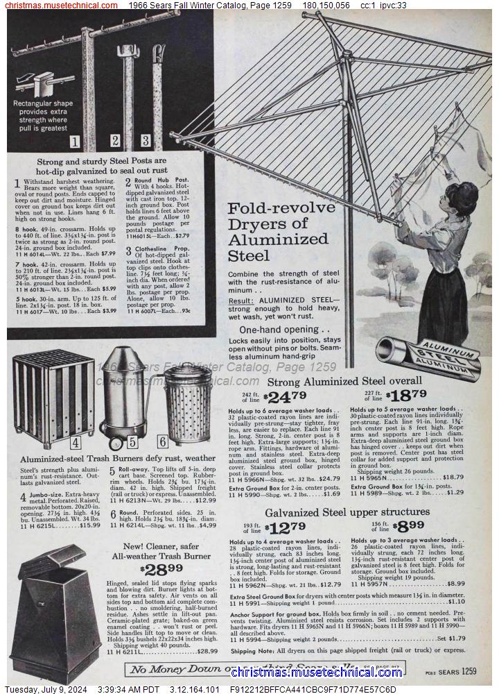 1966 Sears Fall Winter Catalog, Page 1259