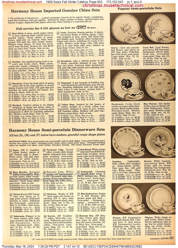 1958 Sears Fall Winter Catalog, Page 803