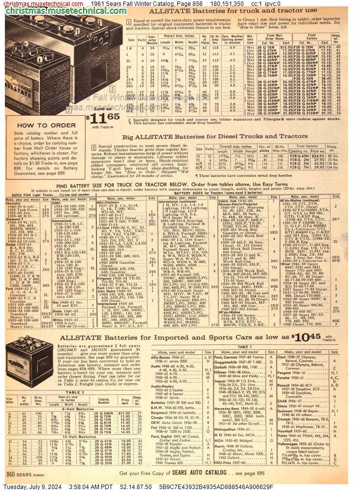 1961 Sears Fall Winter Catalog, Page 856