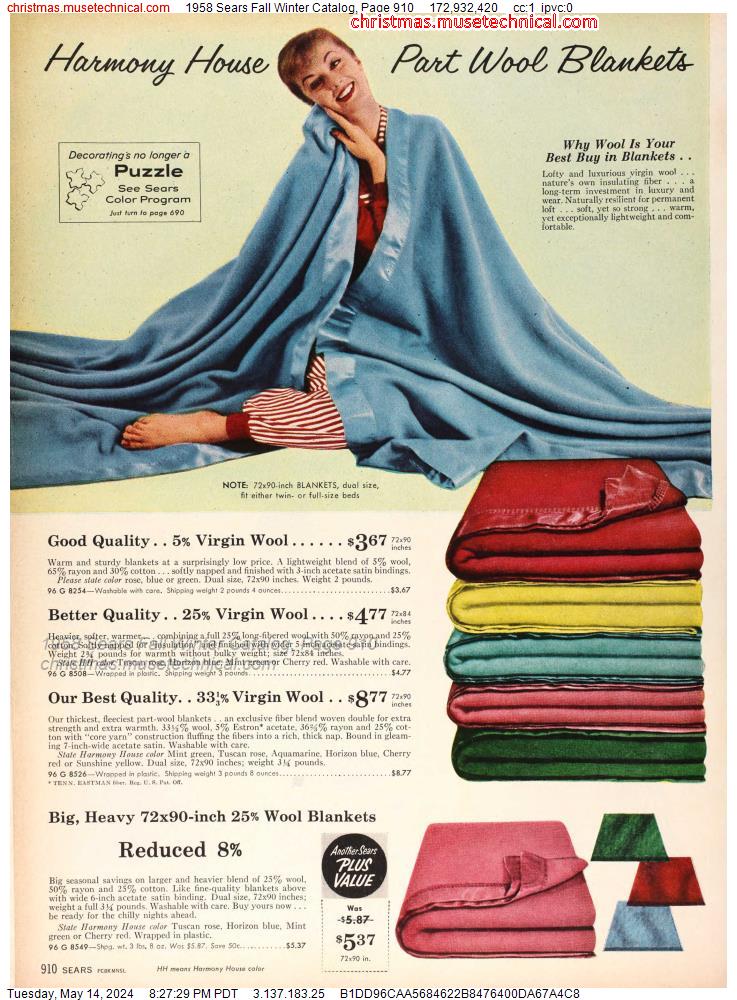 1958 Sears Fall Winter Catalog, Page 910