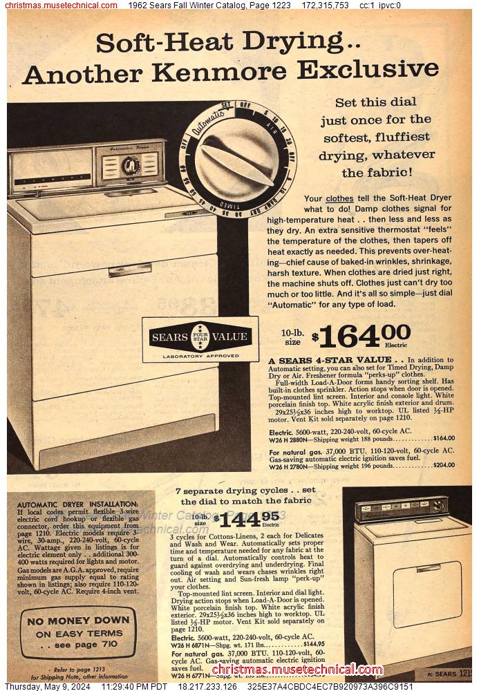 1962 Sears Fall Winter Catalog, Page 1223
