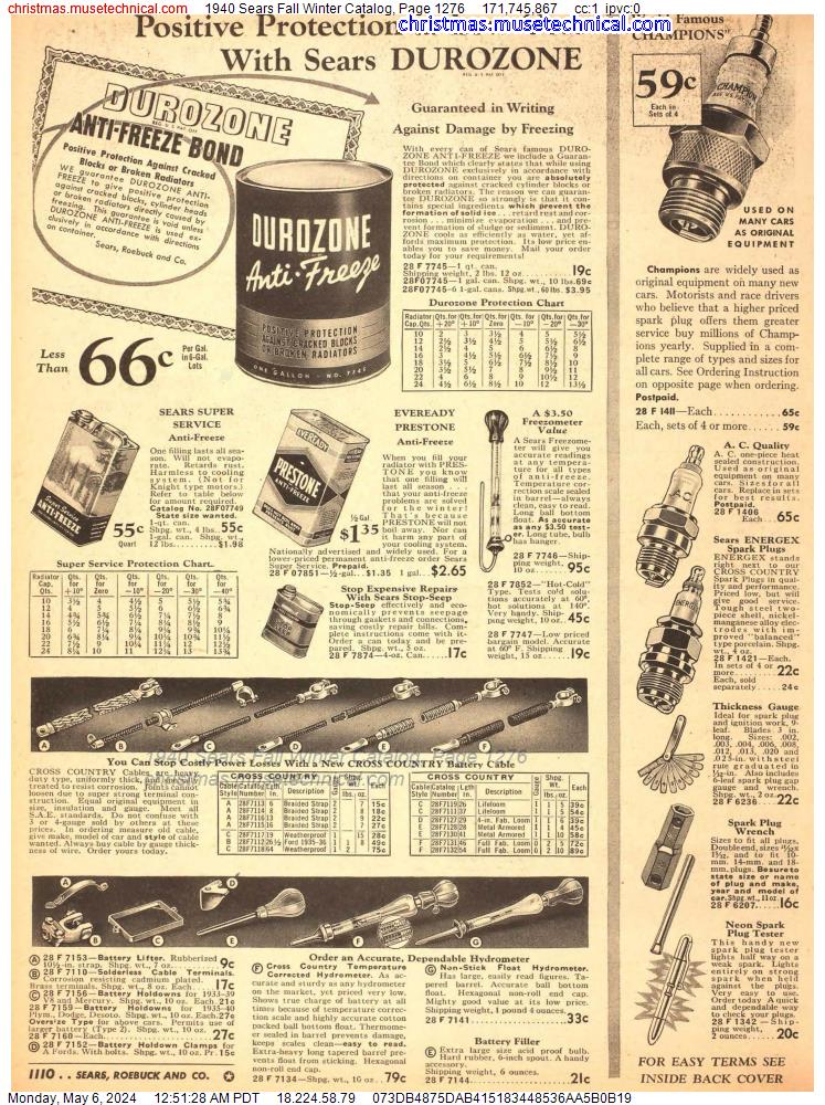 1940 Sears Fall Winter Catalog, Page 1276