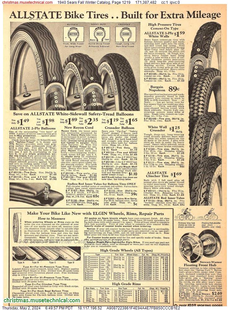 1940 Sears Fall Winter Catalog, Page 1219