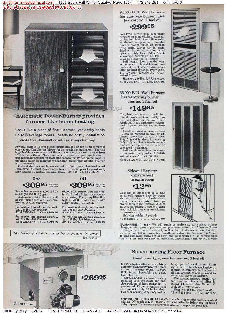 1966 Sears Fall Winter Catalog, Page 1204