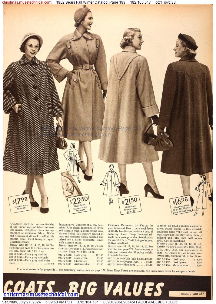 1952 Sears Fall Winter Catalog, Page 193