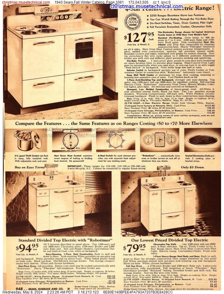 1940 Sears Fall Winter Catalog, Page 1081