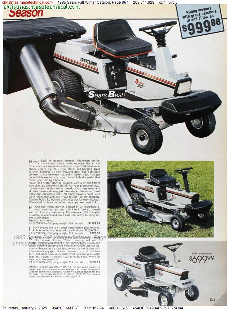 1985 Sears Fall Winter Catalog, Page 867