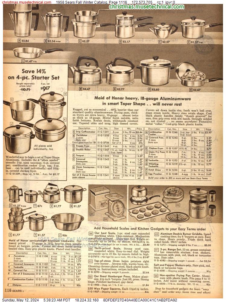 1958 Sears Fall Winter Catalog, Page 1116