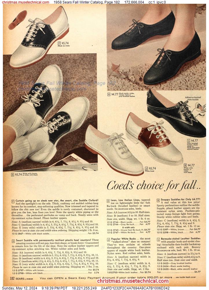 1958 Sears Fall Winter Catalog, Page 182
