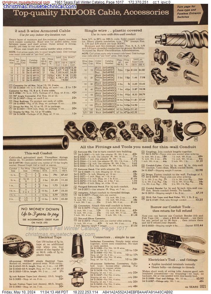 1961 Sears Fall Winter Catalog, Page 1017