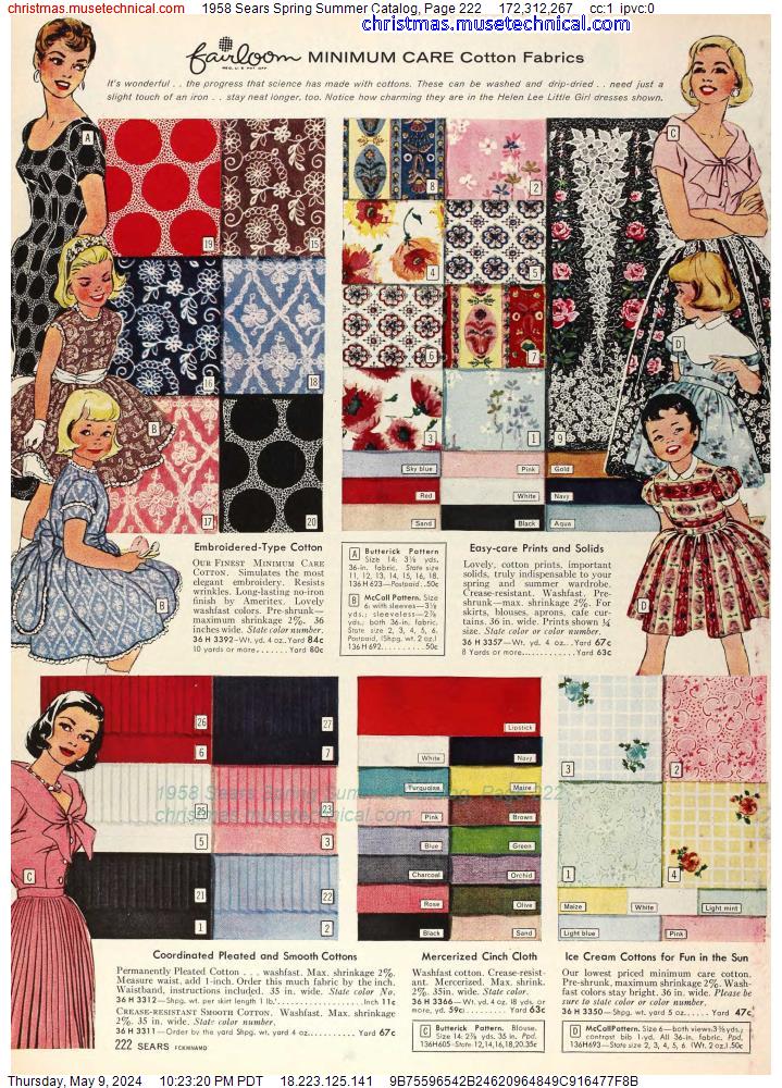 1958 Sears Spring Summer Catalog, Page 222