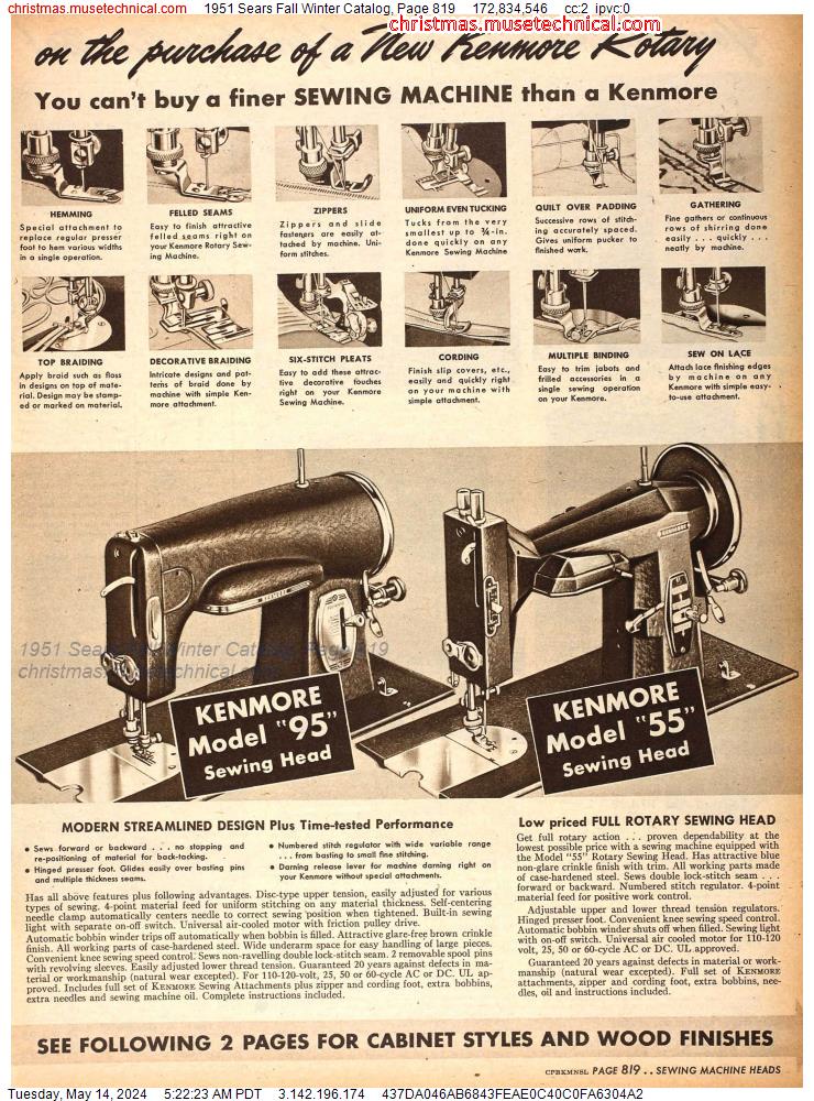 1951 Sears Fall Winter Catalog, Page 819