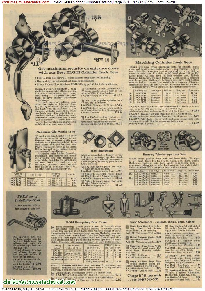 1961 Sears Spring Summer Catalog, Page 870