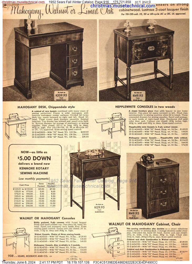 1952 Sears Fall Winter Catalog, Page 916