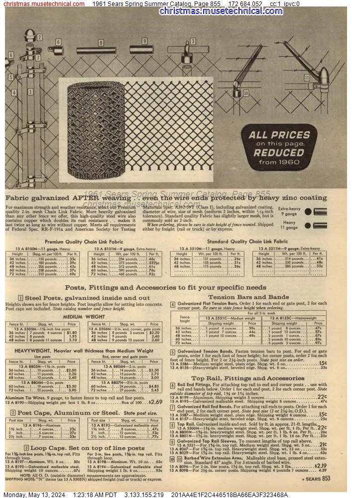 1961 Sears Spring Summer Catalog, Page 855