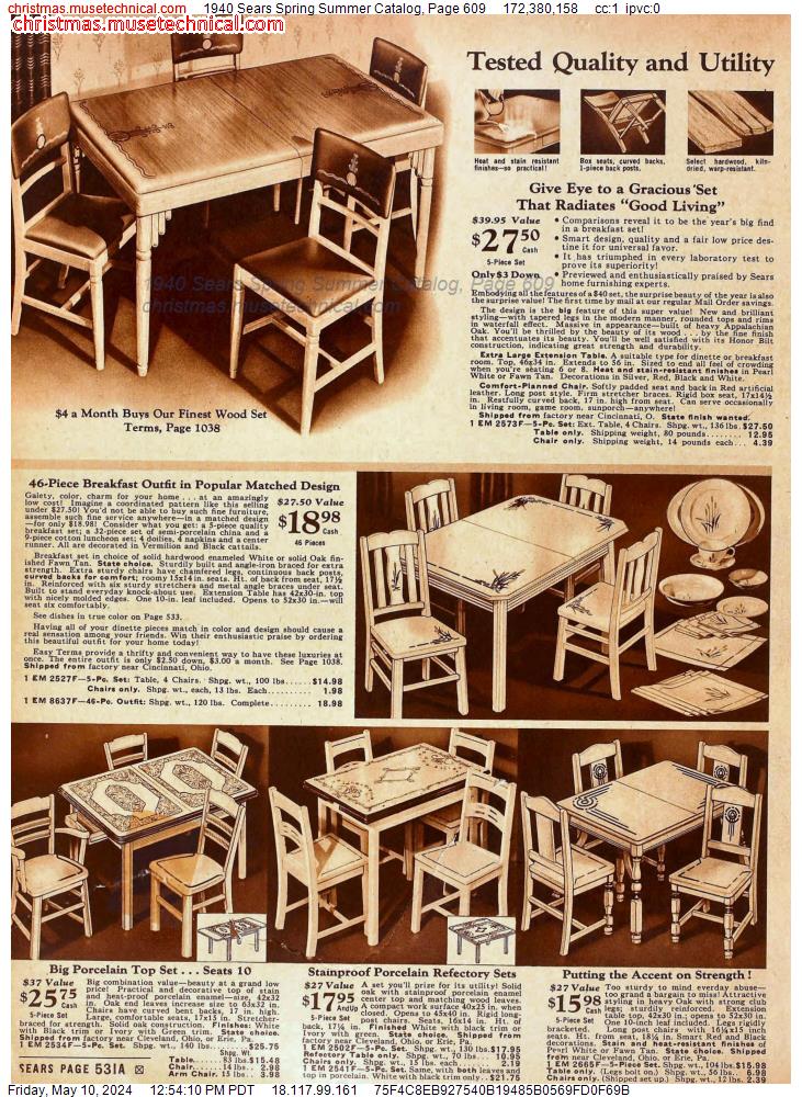 1940 Sears Spring Summer Catalog, Page 609