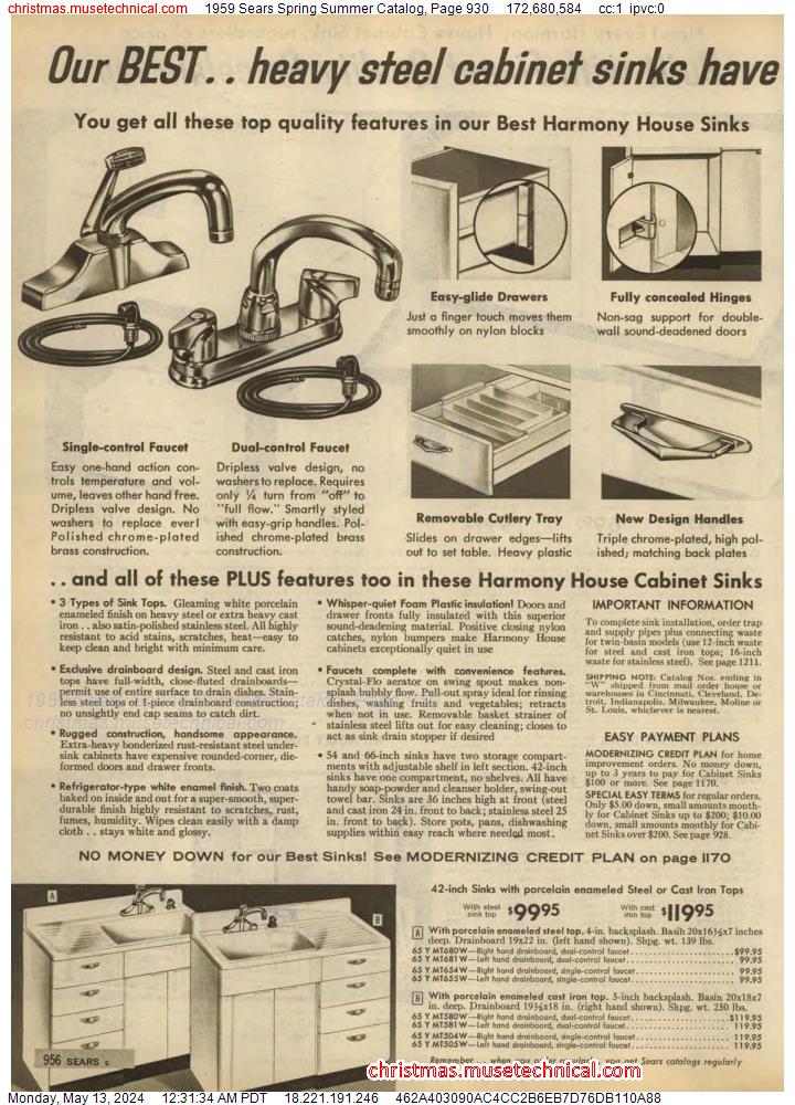 1959 Sears Spring Summer Catalog, Page 930