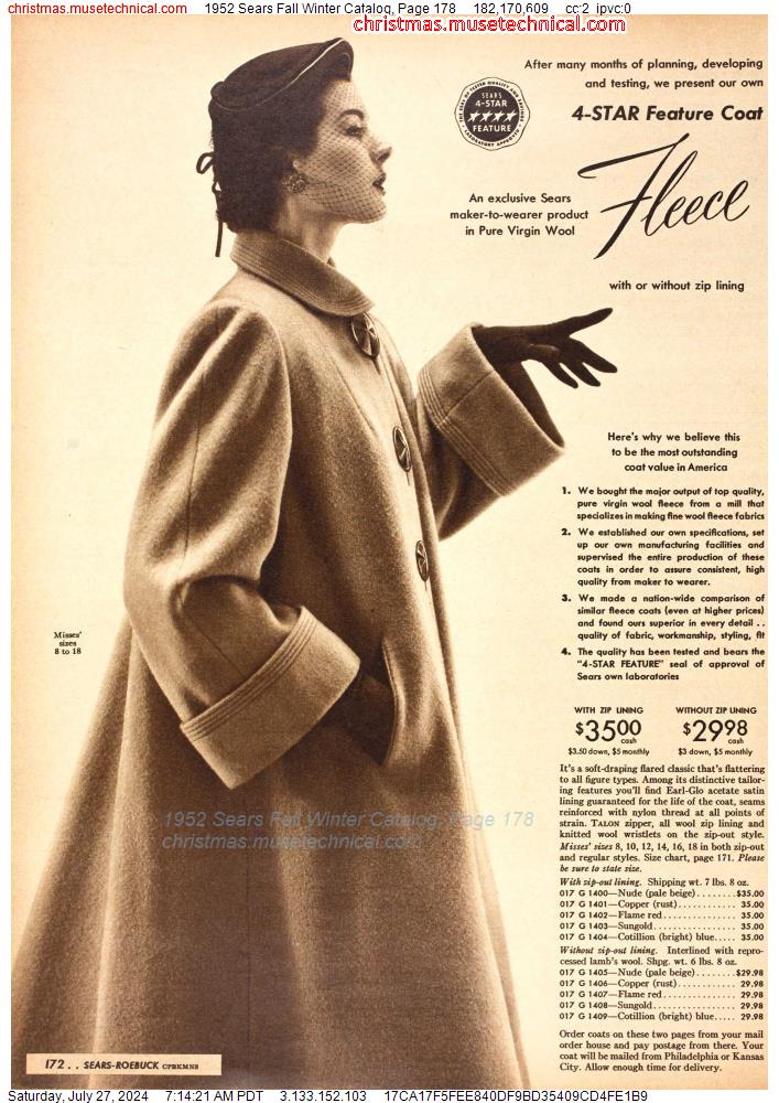 1952 Sears Fall Winter Catalog, Page 178