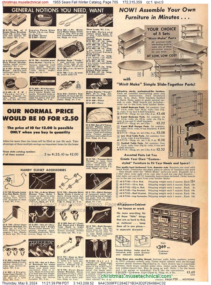 1955 Sears Fall Winter Catalog, Page 705